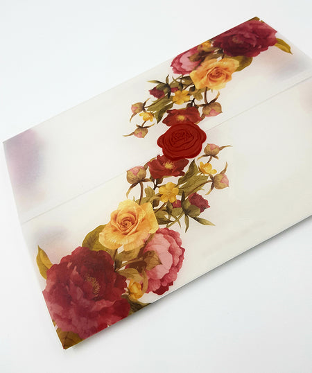 ABC 989 Translucent Rose Vellum Invitation with Red Rose Wax Seal