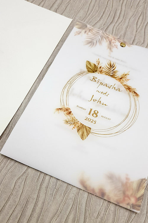 Load image into Gallery viewer, Natural Bohemian Vellum Translucent Dry Floral Invitation ABC 1087
