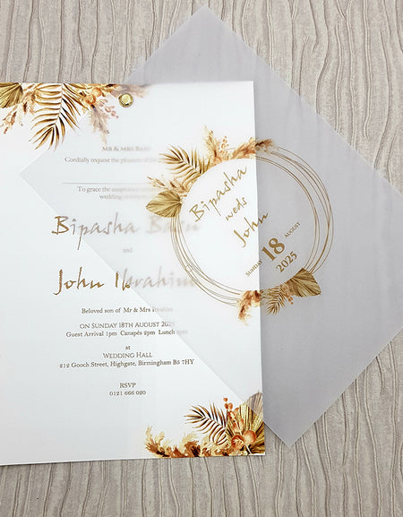 Natural Bohemian Vellum Translucent Dry Floral Invitation ABC 1087