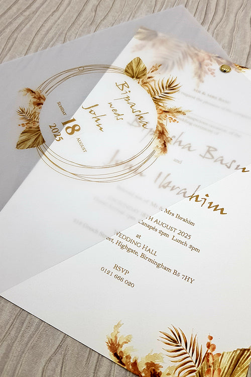 Load image into Gallery viewer, Natural Bohemian Vellum Translucent Dry Floral Invitation ABC 1087
