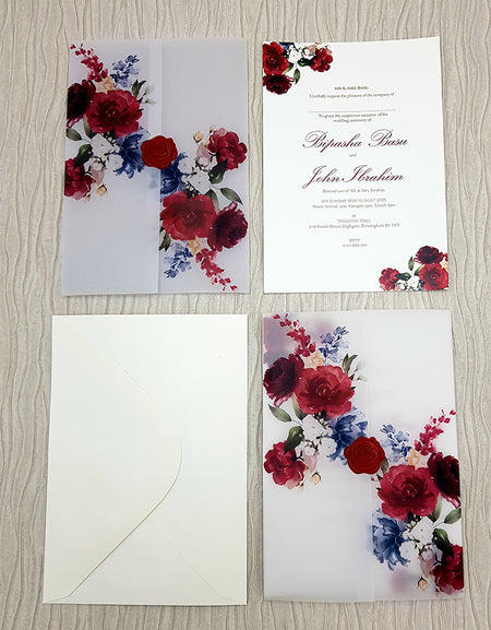 Translucent Floral Vellum Invitation Supplied with Red Wax Seal ABC 1088