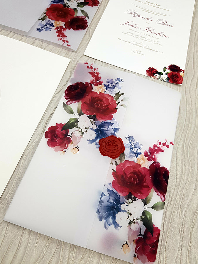 Translucent Floral Vellum Invitation Supplied with Red Wax Seal ABC 1088