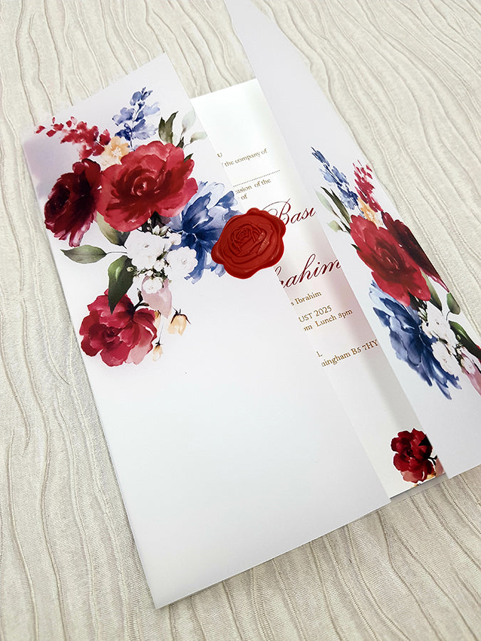 Translucent Floral Vellum Invitation Supplied with Red Wax Seal ABC 1088