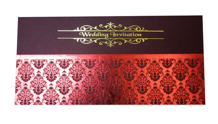 Damask Design letterpress foiled Gold and Burgundy Wedding Invitation ABC 689