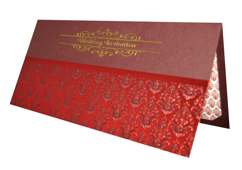 Damask Design letterpress foiled Gold and Burgundy Wedding Invitation ABC 689
