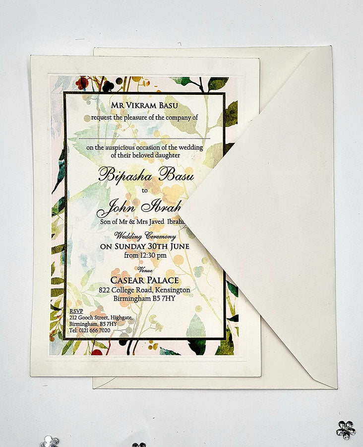 B 0028 - 101 Blue Green Leafy Invitation