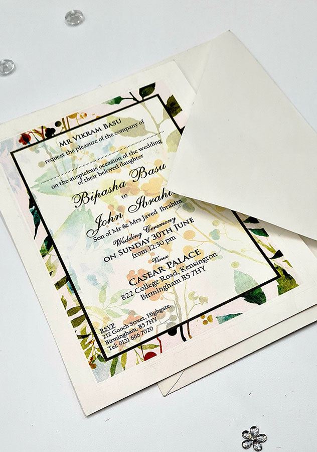 B 0028 - 101 Blue Green Leafy Invitation