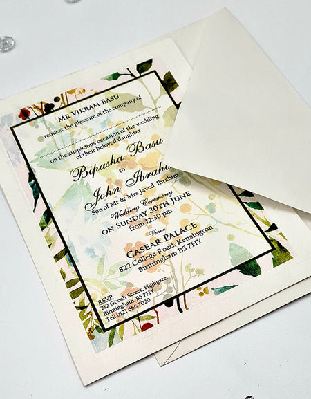 B 0028 - 101 Blue Green Leafy Invitation