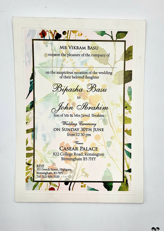 B 0028 - 101 Blue Green Leafy Invitation