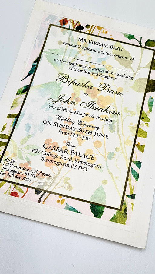 B 0028 - 101 Blue Green Leafy Invitation