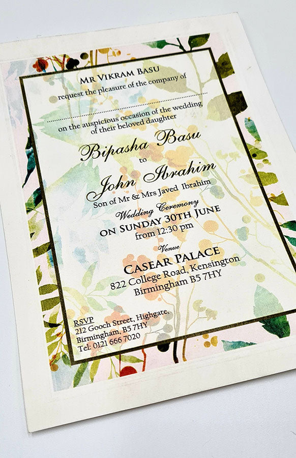 B 0028 - 101 Blue Green Leafy Invitation