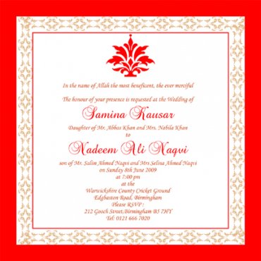 Bright red Flat Square bordered wedding invitation card design BA126