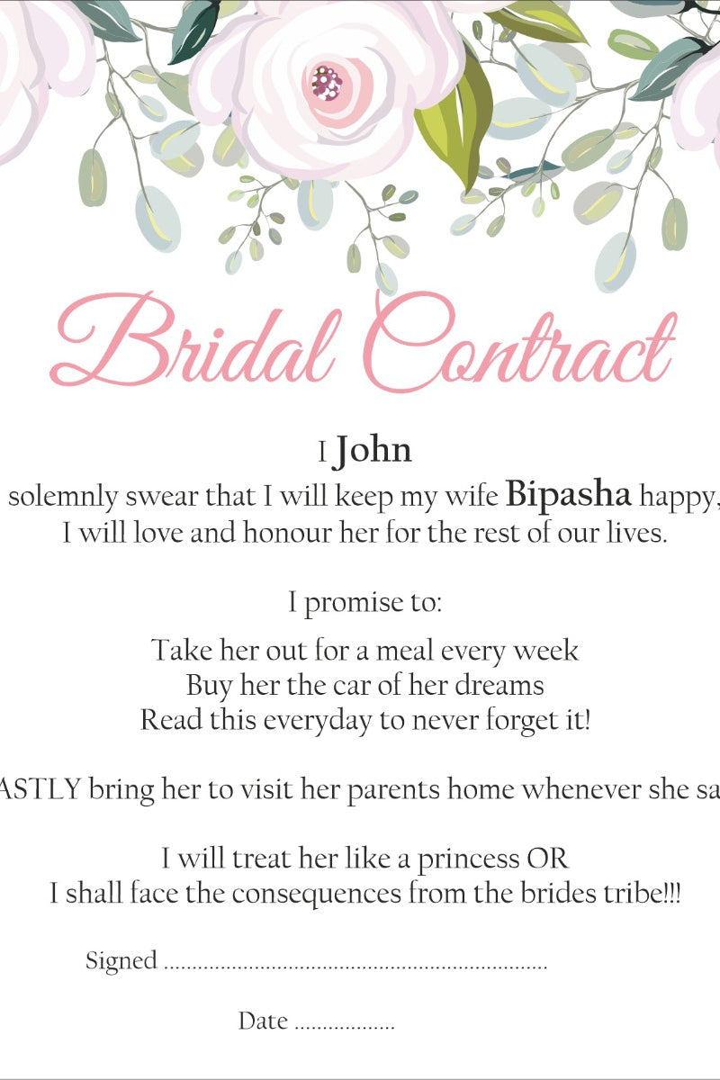 Baby Pink Floral – A1 Bridal Contract, Marriage Contract
