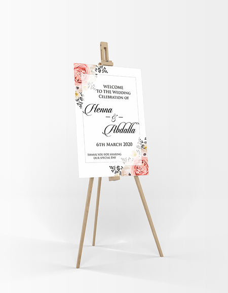Peach Black Floral – A1 Mounted Welcome Poster