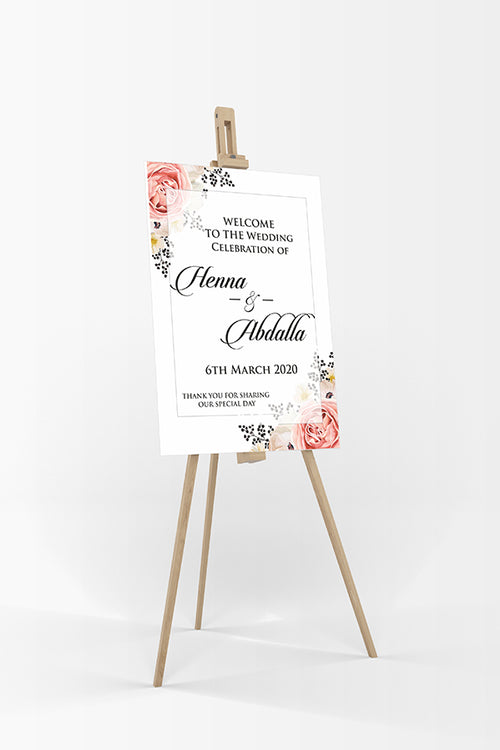 Load image into Gallery viewer, Peach Black Floral – A1 Mounted Welcome Poster
