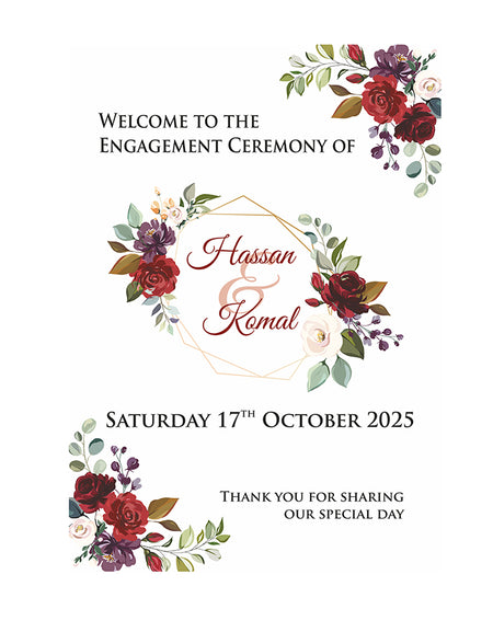 Maroon Floral Wreath – A1 Mounted Welcome Poster