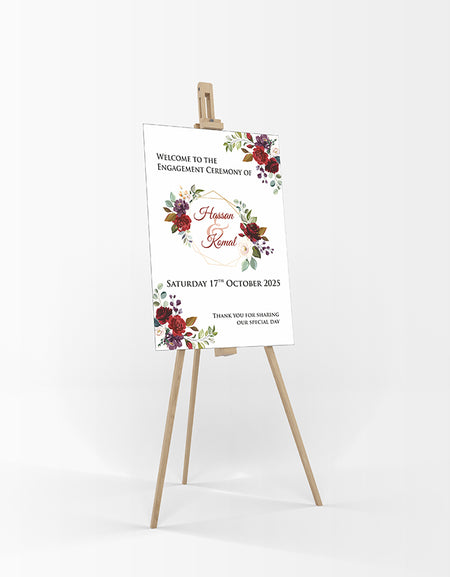 Maroon Floral Wreath – A1 Mounted Welcome Poster