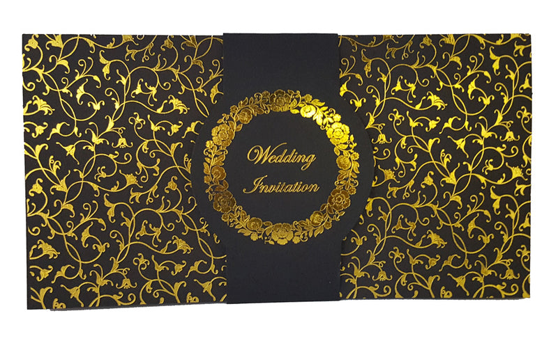 Black and Gold floral Band wedding invitation ABC 705