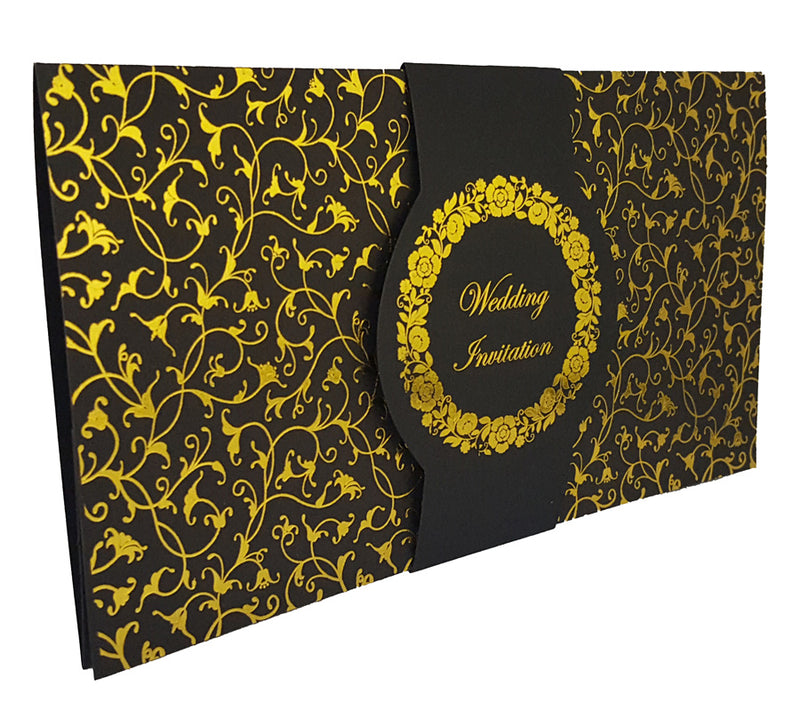 Black and Gold floral Band wedding invitation ABC 705