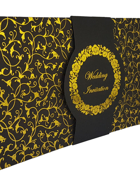 Black and Gold floral Band wedding invitation ABC 705