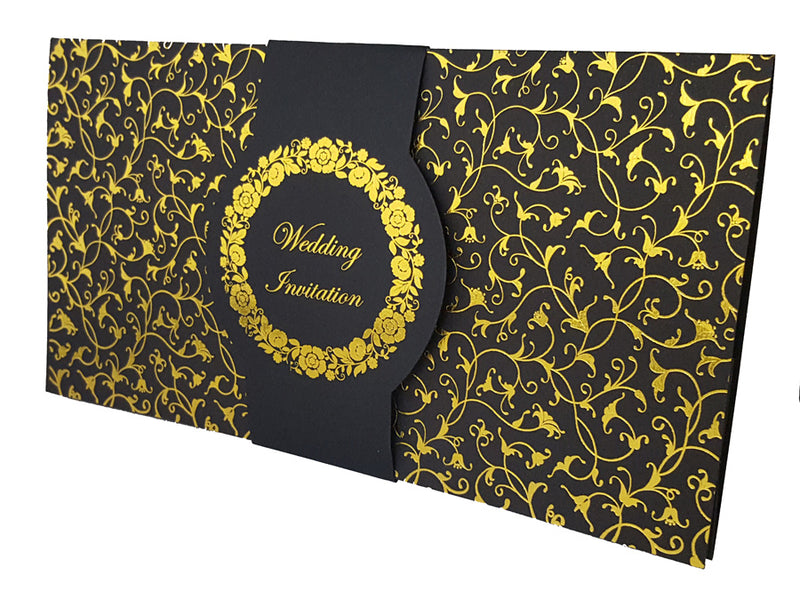 Black and Gold floral Band wedding invitation ABC 705