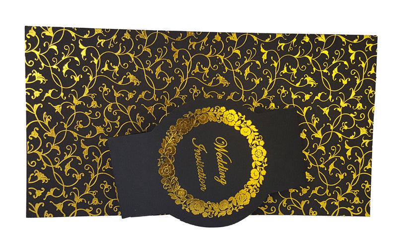 Black and Gold floral Band wedding invitation ABC 705