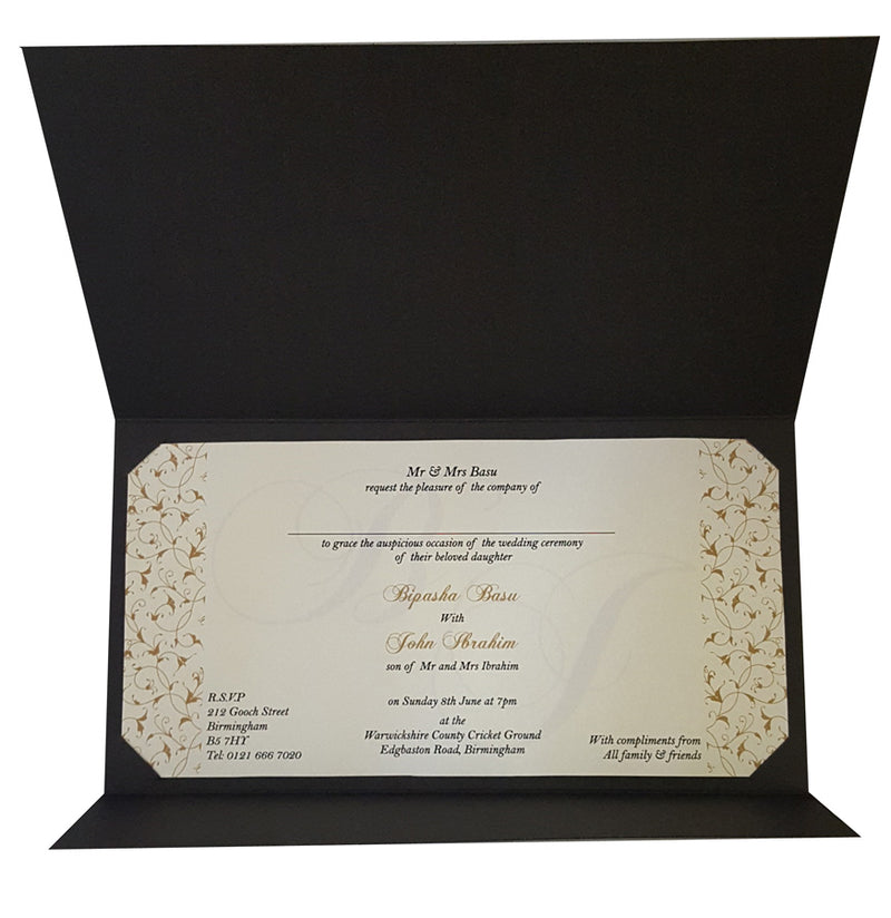 Black and Gold floral Band wedding invitation ABC 705