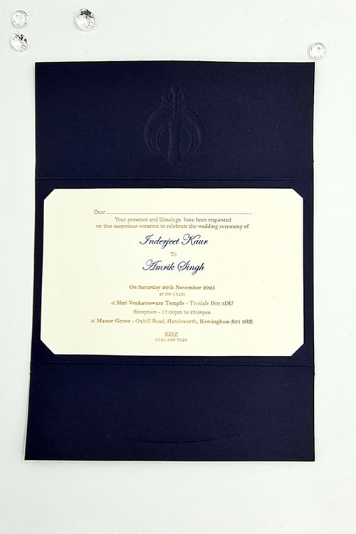 Load image into Gallery viewer, BGL S Blue Midnight blue Sikh paisley invitation
