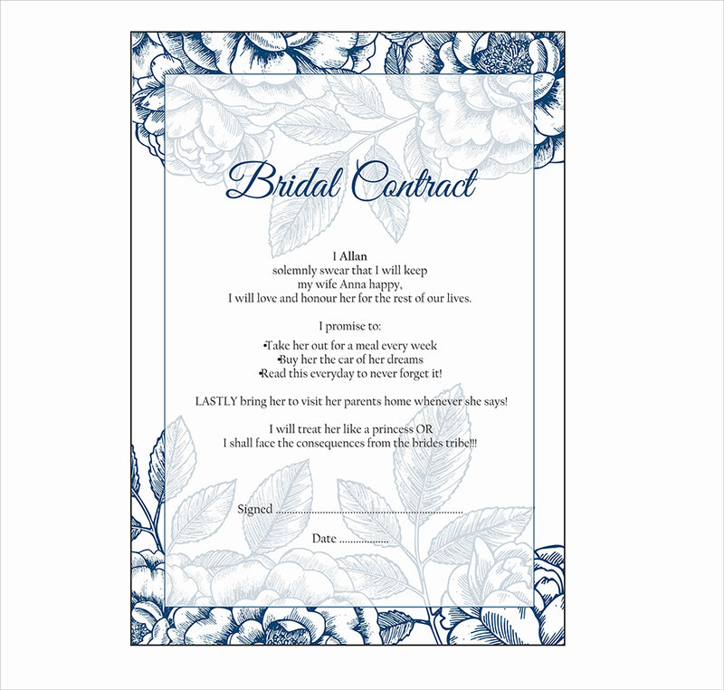 Blue Floral – A1 Bridal Contract, Marriage Contract