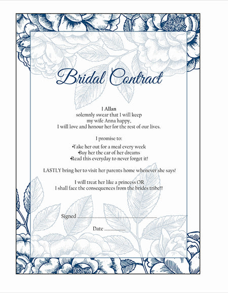 Blue Floral – A1 Bridal Contract, Marriage Contract