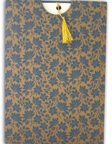 ABC 431 pocket jacket sleeve invitation in navy blue with gold floral print