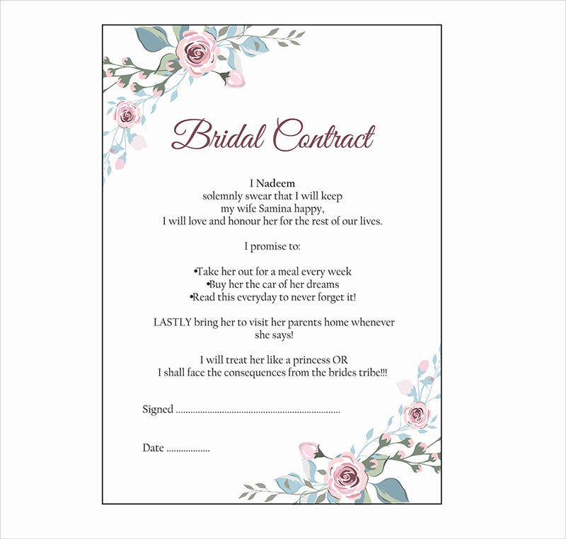 Pastel Floral Wreath – A1 Bridal Contract – Funny Agreement for Husband/Wife