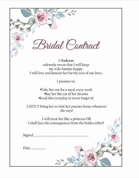 Pastel Floral Wreath – A1 Bridal Contract – Funny Agreement for Husband/Wife