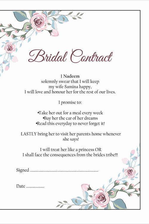 Load image into Gallery viewer, Pastel Floral Wreath – A1 Bridal Contract – Funny Agreement for Husband/Wife
