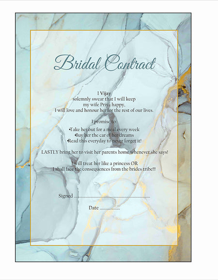 Blue Marble – A1 Bridal Contract – Funny Agreement for Husband/Wife