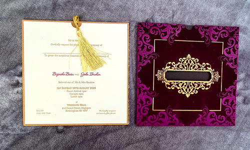 Load image into Gallery viewer, Velvet Invitation Invitation with space for Sweets &amp; Mithai 1402
