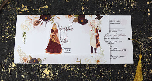 Load image into Gallery viewer, ABC 1192 Sliding Bride &amp; Groom Maroon Floral Invitation
