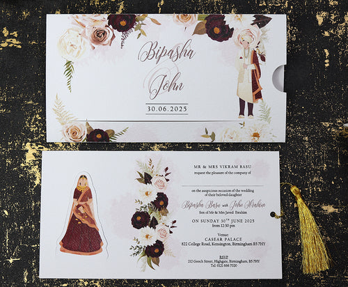 Load image into Gallery viewer, ABC 1192 Sliding Bride &amp; Groom Maroon Floral Invitation
