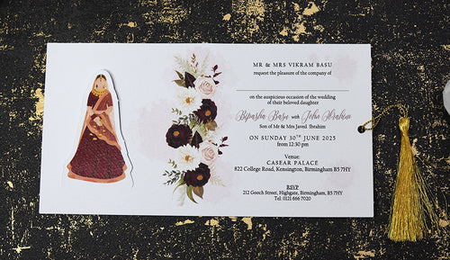 Load image into Gallery viewer, ABC 1192 Sliding Bride &amp; Groom Maroon Floral Invitation
