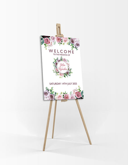 Burgundy Rose Wreath – A1 Mounted Welcome Poster