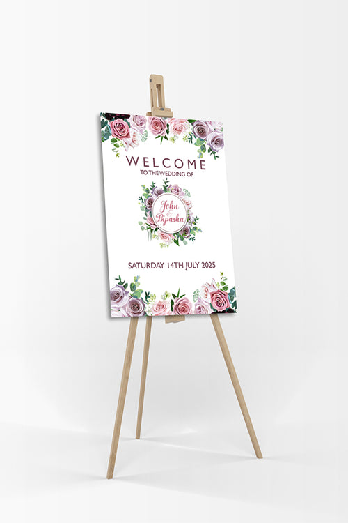 Load image into Gallery viewer, Burgundy Rose Wreath – A1 Mounted Welcome Poster
