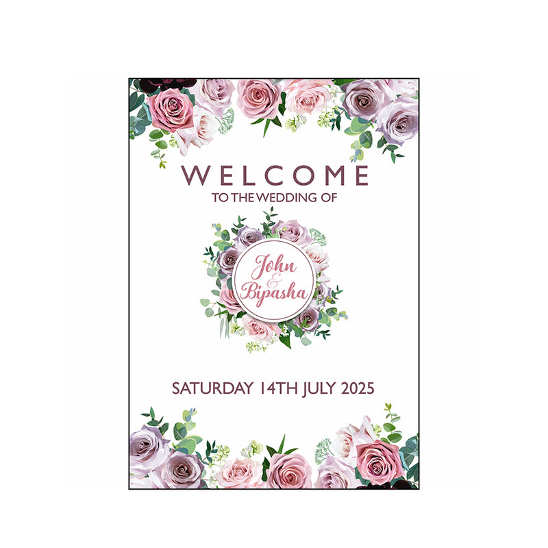 Burgundy Rose Wreath – A1 Mounted Welcome Poster