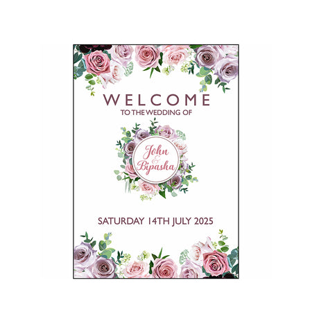 Burgundy Rose Wreath – A1 Mounted Welcome Poster