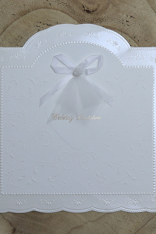 Load image into Gallery viewer, Panache BW20 Wedding Invitation pearlised scalloped edge satin ribbon
