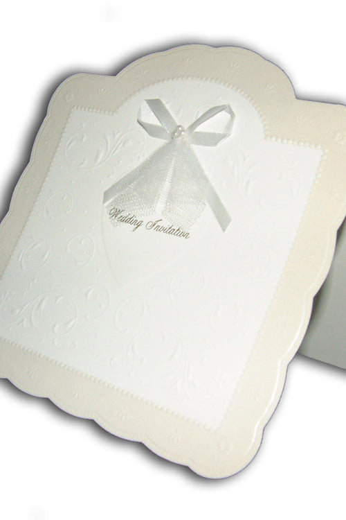 Load image into Gallery viewer, Panache BW20 Wedding Invitation pearlised scalloped edge satin ribbon
