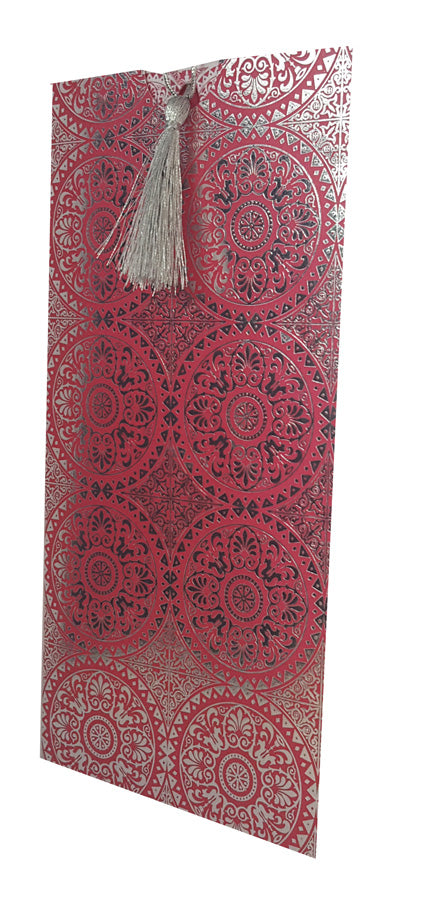 Magenta Foiled Arabesque Design pocket Invitation with silver tassel RWB