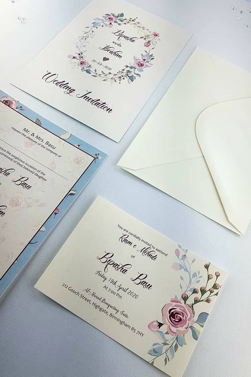 NZ 1003 Teal Floral Wreath Invitation