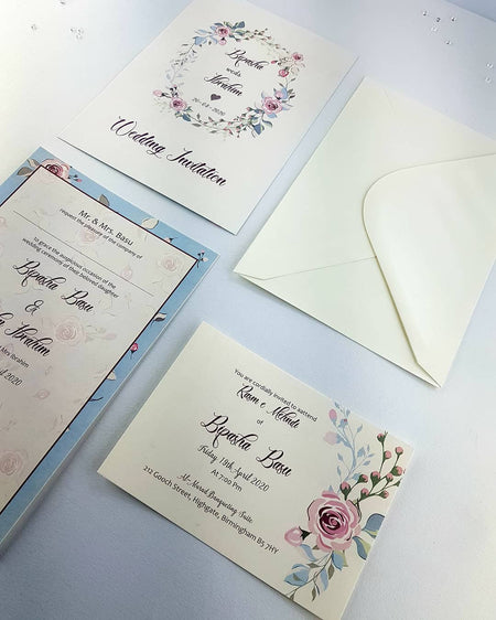 NZ 1003 Teal Floral Wreath Invitation