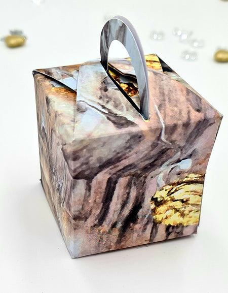CHC 406 Cube with Handle Black grey and gold print Marble Favour Box