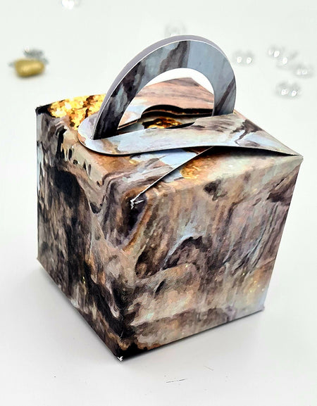 CHC 406 Cube with Handle Black grey and gold print Marble Favour Box
